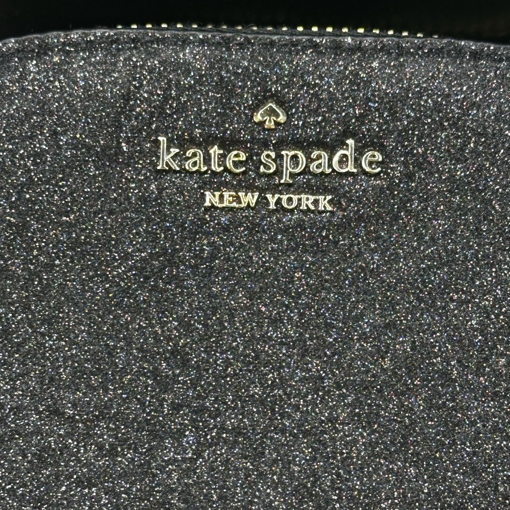 Kate Spade black glitter dome cosmetic pouch with gold logo - Picture 3 of 7